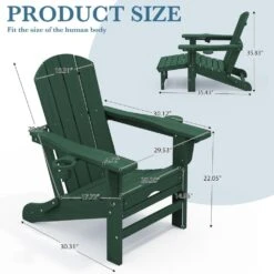 3-Level Adjustable Patio Folding Plastic Adirondack Chair With Retractable Ottoman, Cup And Phone Holders In Dark Green -More Furniture Store jearey plastic adirondack chairs clgjtjy dgn c3 1000