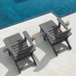 3-Level Adjustable Patio Folding Plastic Adirondack Chair With Retractable Ottoman, Cup And Phone Holders In Gray 19 3-Level Adjustable Patio Folding Plastic Adirondack Chair With Retractable Ottoman, Cup And Phone Holders In Gray -More Furniture Store jearey plastic adirondack chairs clgjtjy gy 31 1000