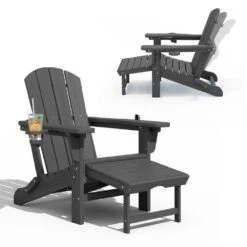 3-Level Adjustable Patio Folding Plastic Adirondack Chair With Retractable Ottoman, Cup And Phone Holders In Gray 12 3-Level Adjustable Patio Folding Plastic Adirondack Chair With Retractable Ottoman, Cup And Phone Holders In Gray -More Furniture Store jearey plastic adirondack chairs clgjtjy gy 40 1000