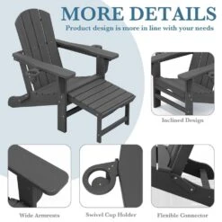 3-Level Adjustable Patio Folding Plastic Adirondack Chair With Retractable Ottoman, Cup And Phone Holders In Gray 16 3-Level Adjustable Patio Folding Plastic Adirondack Chair With Retractable Ottoman, Cup And Phone Holders In Gray -More Furniture Store jearey plastic adirondack chairs clgjtjy gy 44 1000