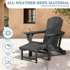 3-Level Adjustable Patio Folding Plastic Adirondack Chair With Retractable Ottoman, Cup And Phone Holders In Gray 18 3-Level Adjustable Patio Folding Plastic Adirondack Chair With Retractable Ottoman, Cup And Phone Holders In Gray -More Furniture Store jearey plastic adirondack chairs clgjtjy gy 76 1000