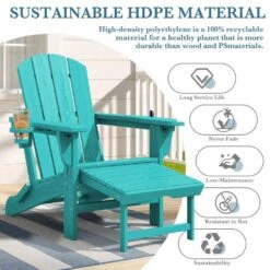 3-Level Adjustable Patio Folding Plastic Adirondack Chair With Retractable Ottoman, Cup And Phone Holders In Cyan 13 3-Level Adjustable Patio Folding Plastic Adirondack Chair With Retractable Ottoman, Cup And Phone Holders In Cyan -More Furniture Store jearey plastic adirondack chairs clgjtjy kql 1f 1000