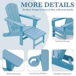 3-Level Adjustable Patio Folding Plastic Adirondack Chair With Retractable Ottoman, Cup And Phone Holders In Light Blue -More Furniture Store jearey plastic adirondack chairs clgjtjy lbl 44 1000