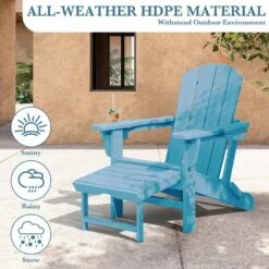 3-Level Adjustable Patio Folding Plastic Adirondack Chair With Retractable Ottoman, Cup And Phone Holders In Light Blue -More Furniture Store jearey plastic adirondack chairs clgjtjy lbl 76 1000