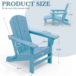 3-Level Adjustable Patio Folding Plastic Adirondack Chair With Retractable Ottoman, Cup And Phone Holders In Light Blue -More Furniture Store jearey plastic adirondack chairs clgjtjy lbl c3 1000