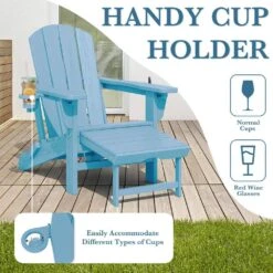 3-Level Adjustable Patio Folding Plastic Adirondack Chair With Retractable Ottoman, Cup And Phone Holders In Light Blue -More Furniture Store jearey plastic adirondack chairs clgjtjy lbl fa 1000