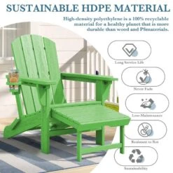 3-Level Adjustable Patio Folding Plastic Adirondack Chair With Retractable Ottoman, Cup And Phone Holders In Light Green 13 3-Level Adjustable Patio Folding Plastic Adirondack Chair With Retractable Ottoman, Cup And Phone Holders In Light Green -More Furniture Store jearey plastic adirondack chairs clgjtjy lgn 1f 1000