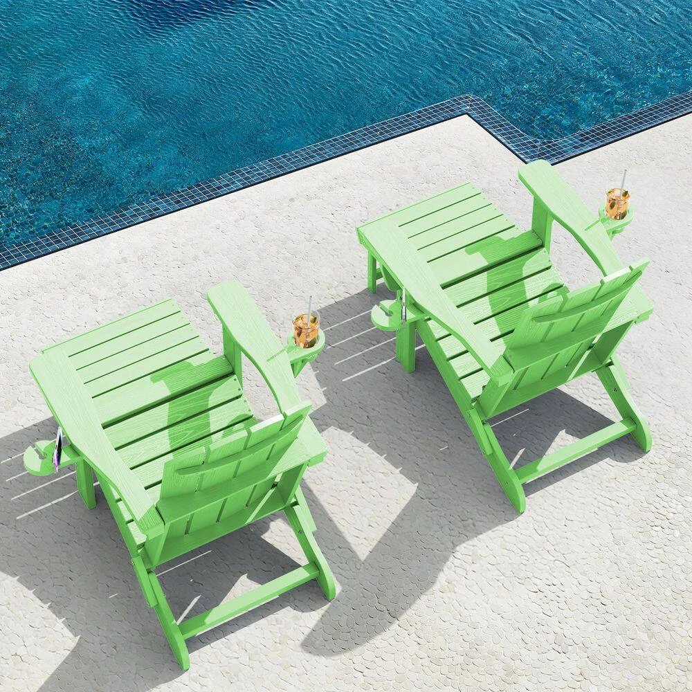3-Level Adjustable Patio Folding Plastic Adirondack Chair With Retractable Ottoman, Cup And Phone Holders In Light Green 9 3-Level Adjustable Patio Folding Plastic Adirondack Chair With Retractable Ottoman, Cup And Phone Holders In Light Green - Image 9