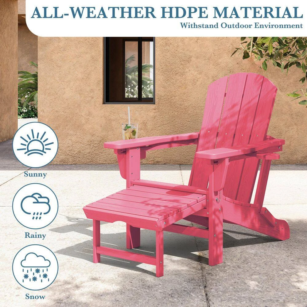 3-Level Adjustable Patio Folding Plastic Adirondack Chair With Retractable Ottoman, Cup And Phone Holders In Light Pink 8 3-Level Adjustable Patio Folding Plastic Adirondack Chair With Retractable Ottoman, Cup And Phone Holders In Light Pink - Image 8