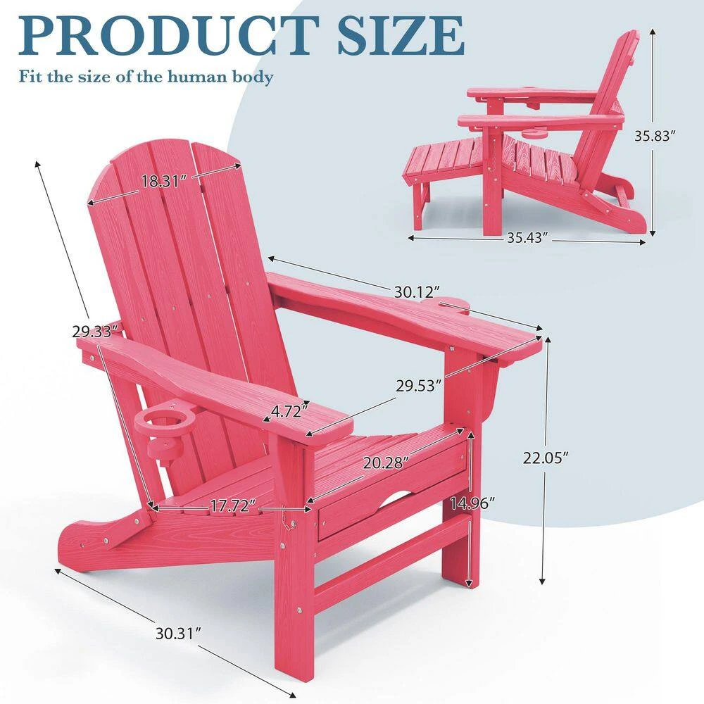 3-Level Adjustable Patio Folding Plastic Adirondack Chair With Retractable Ottoman, Cup And Phone Holders In Light Pink 3 3-Level Adjustable Patio Folding Plastic Adirondack Chair With Retractable Ottoman, Cup And Phone Holders In Light Pink - Image 3