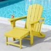 3-Level Adjustable Patio Folding Plastic Adirondack Chair With Retractable Ottoman, Cup And Phone Holders In Yellow