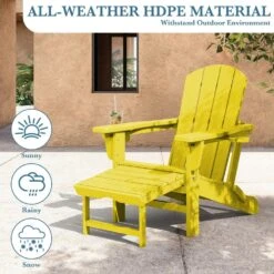 3-Level Adjustable Patio Folding Plastic Adirondack Chair With Retractable Ottoman, Cup And Phone Holders In Yellow -More Furniture Store jearey plastic adirondack chairs clgjtjy nmh 76 1000