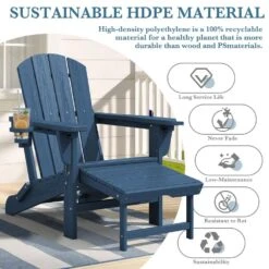 3-Level Adjustable Patio Folding Plastic Adirondack Chair With Retractable Ottoman, Cup And Phone Holders In Navy 13 3-Level Adjustable Patio Folding Plastic Adirondack Chair With Retractable Ottoman, Cup And Phone Holders In Navy -More Furniture Store jearey plastic adirondack chairs clgjtjy ny 1f 1000