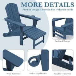 3-Level Adjustable Patio Folding Plastic Adirondack Chair With Retractable Ottoman, Cup And Phone Holders In Navy 14 3-Level Adjustable Patio Folding Plastic Adirondack Chair With Retractable Ottoman, Cup And Phone Holders In Navy -More Furniture Store jearey plastic adirondack chairs clgjtjy ny 44 1000