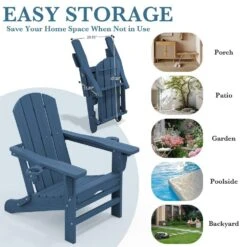3-Level Adjustable Patio Folding Plastic Adirondack Chair With Retractable Ottoman, Cup And Phone Holders In Navy 12 3-Level Adjustable Patio Folding Plastic Adirondack Chair With Retractable Ottoman, Cup And Phone Holders In Navy -More Furniture Store jearey plastic adirondack chairs clgjtjy ny 4f 1000