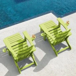 3-Level Adjustable Patio Folding Plastic Adirondack Chair With Retractable Ottoman, Cup And Phone Holders In Apple Green -More Furniture Store jearey plastic adirondack chairs clgjtjy pgl 31 1000