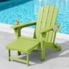 3-Level Adjustable Patio Folding Plastic Adirondack Chair With Retractable Ottoman, Cup And Phone Holders In Apple Green