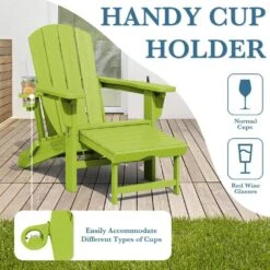 3-Level Adjustable Patio Folding Plastic Adirondack Chair With Retractable Ottoman, Cup And Phone Holders In Apple Green -More Furniture Store jearey plastic adirondack chairs clgjtjy pgl fa 1000