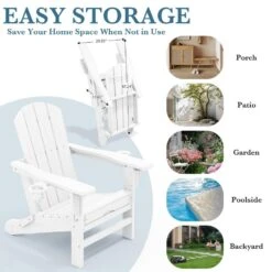 3-Level Adjustable Patio Folding Plastic Adirondack Chair With Retractable Ottoman, Cup And Phone Holders In White -More Furniture Store jearey plastic adirondack chairs clgjtjy we 4f 1000