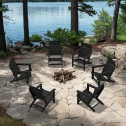 Classic Black Extended Seat Wider Armrest Plastic Adirondack Chair -More Furniture Store jearey plastic adirondack chairs dabanqwy black 31 1000