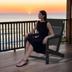 Classic Black Extended Seat Wider Armrest Plastic Adirondack Chair -More Furniture Store jearey plastic adirondack chairs dabanqwy black 44 1000