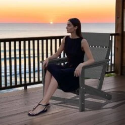 Classic Grey Extended Seat Wider Armrest Plastic Adirondack Chair -More Furniture Store jearey plastic adirondack chairs dabanqwy grey 44 1000