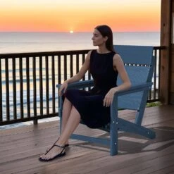 Classic Navy Extended Seat Wider Armrest Plastic Adirondack Chair -More Furniture Store jearey plastic adirondack chairs dabanqwy navy 44 1000