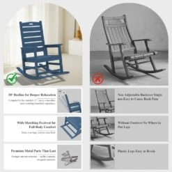 Navy HDPE Folding Plastic Adirondack Chair Weather Resistant Patio Plastic Fire Pit Chairs -More Furniture Store jearey plastic adirondack chairs dbqwy navy 1f 1000