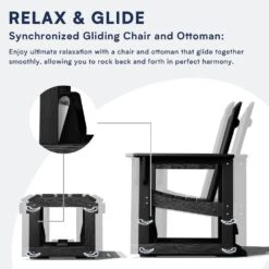 Black Outdoor All-Weather HDPE Plastic Rocking Adirondack Chair With Coordinated Gliding Footrest -More Furniture Store jearey plastic adirondack chairs drybqwy bk 44 1000