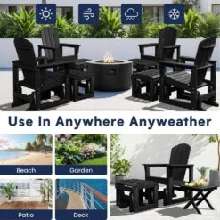 Black Outdoor All-Weather HDPE Plastic Rocking Adirondack Chair With Coordinated Gliding Footrest -More Furniture Store jearey plastic adirondack chairs drybqwy bk 4f 1000