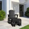 Black Outdoor All-Weather HDPE Plastic Rocking Adirondack Chair With Coordinated Gliding Footrest
