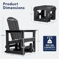 Black Outdoor All-Weather HDPE Plastic Rocking Adirondack Chair With Coordinated Gliding Footrest -More Furniture Store jearey plastic adirondack chairs drybqwy bk 66 1000