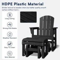 Black Outdoor All-Weather HDPE Plastic Rocking Adirondack Chair With Coordinated Gliding Footrest -More Furniture Store jearey plastic adirondack chairs drybqwy bk 76 1000