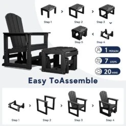 Black Outdoor All-Weather HDPE Plastic Rocking Adirondack Chair With Coordinated Gliding Footrest -More Furniture Store jearey plastic adirondack chairs drybqwy bk fa 1000