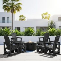 Gray Outdoor All-Weather HDPE Plastic Rocking Adirondack Chair With Coordinated Gliding Footrest -More Furniture Store jearey plastic adirondack chairs drybqwy gr 31 1000