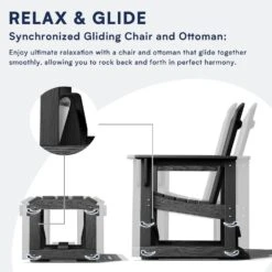 Gray Outdoor All-Weather HDPE Plastic Rocking Adirondack Chair With Coordinated Gliding Footrest -More Furniture Store jearey plastic adirondack chairs drybqwy gr 44 1000