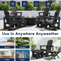 Gray Outdoor All-Weather HDPE Plastic Rocking Adirondack Chair With Coordinated Gliding Footrest -More Furniture Store jearey plastic adirondack chairs drybqwy gr 4f 1000