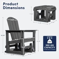 Gray Outdoor All-Weather HDPE Plastic Rocking Adirondack Chair With Coordinated Gliding Footrest -More Furniture Store jearey plastic adirondack chairs drybqwy gr 66 1000