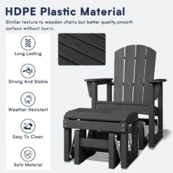 Gray Outdoor All-Weather HDPE Plastic Rocking Adirondack Chair With Coordinated Gliding Footrest -More Furniture Store jearey plastic adirondack chairs drybqwy gr 76 1000