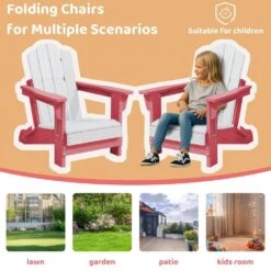 Children HDPE Folding All-Weather Adirondack Chair With Ergonomic And Safe Design, Pink/White -More Furniture Store jearey plastic adirondack chairs etydy fb 1f 1000