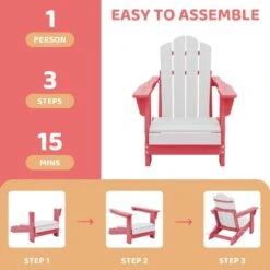 Children HDPE Folding All-Weather Adirondack Chair With Ergonomic And Safe Design, Pink/White -More Furniture Store jearey plastic adirondack chairs etydy fb 44 1000
