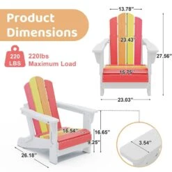 Children HDPE Folding All-Weather Adirondack Chair With Ergonomic And Safe Design, Red/Orange/Yellow/Pink -More Furniture Store jearey plastic adirondack chairs etydy hfjb 4f 1000