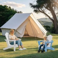 Children HDPE Folding All-Weather Adirondack Chair With Ergonomic And Safe Design, Blue/White -More Furniture Store jearey plastic adirondack chairs etydy lb 31 1000