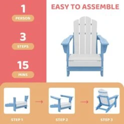 Children HDPE Folding All-Weather Adirondack Chair With Ergonomic And Safe Design, Blue/White -More Furniture Store jearey plastic adirondack chairs etydy lb 44 1000