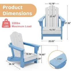 Children HDPE Folding All-Weather Adirondack Chair With Ergonomic And Safe Design, Blue/White -More Furniture Store jearey plastic adirondack chairs etydy lb 4f 1000