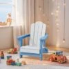 Children HDPE Folding All-Weather Adirondack Chair With Ergonomic And Safe Design, Blue/White