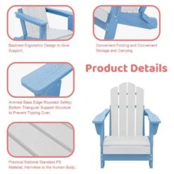 Children HDPE Folding All-Weather Adirondack Chair With Ergonomic And Safe Design, Blue/White -More Furniture Store jearey plastic adirondack chairs etydy lb c3 1000