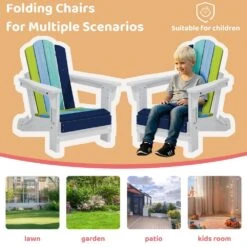 Children HDPE Folding All-Weather Adirondack Chair With Ergonomic And Safe Design, Navy Blue/Teal/Light Blue/Green -More Furniture Store jearey plastic adirondack chairs etydy lljb 1f 1000