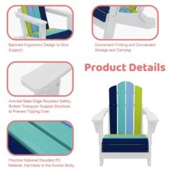 Children HDPE Folding All-Weather Adirondack Chair With Ergonomic And Safe Design, Navy Blue/Teal/Light Blue/Green -More Furniture Store jearey plastic adirondack chairs etydy lljb c3 1000