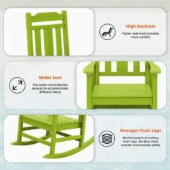 Apple Green HDPE Plastic Adirondack Chair Outdoor Rocking Chair For Patio And Garden (1-Pack) -More Furniture Store jearey plastic adirondack chairs jctrty agreen c3 1000